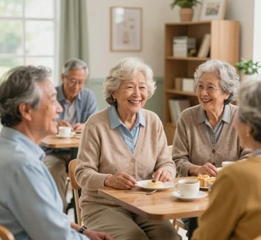 A warm, friendly femdoctor speaking with an elderly patient in a home
