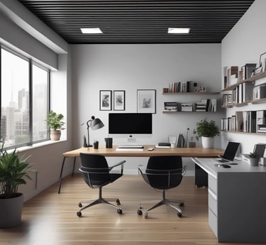 A vibrant workspace with designers collaborating over colorful sketches and digital screens.