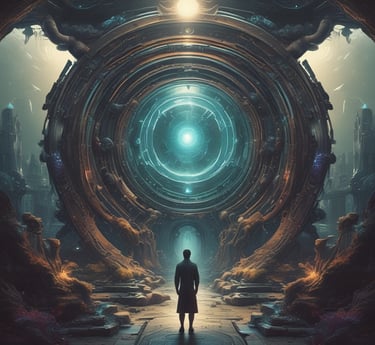 a man standing in front of a large circular object