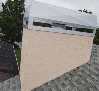Completed stucco restoration on New Port Richey chimney after repair