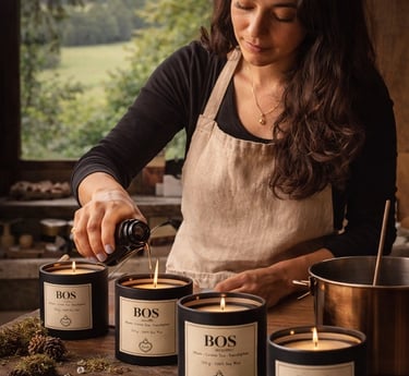 Mujer elaborando velas artesanales con esencias naturales
