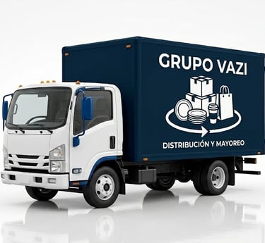 Camión comercial blanco de Grupo Vazi para distribución mayorista