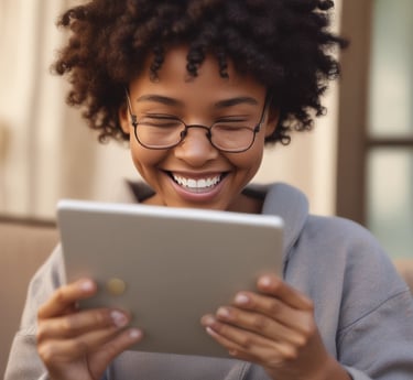 A vibrant image of a person reading an e-book in a cozy setting.