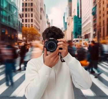 a man taking a picture of a camera with a camera