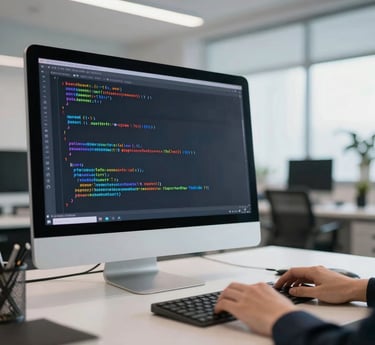 Computer screen displays a section of JavaScript code with syntax highlighting, including various functions and conditional statements. The code handles events related to the visibility and position of an HTML element within a browser window.