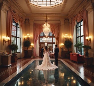 Eingangshalle in einem Brautpaar in einem romantischen Hotel