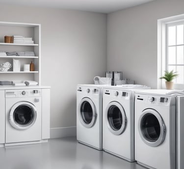 A modern laundry facility with clean clothes and bubbles.