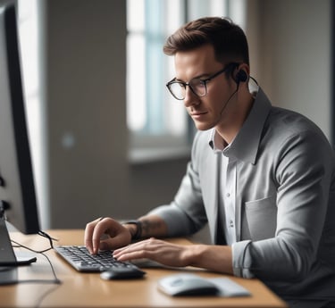 A small business owner happily reviewing their growing client list on a laptop.