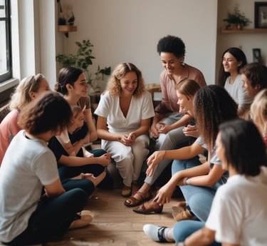 A woman sitting in the middle of a forest doing yoga