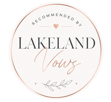 Official Recommended by Lakeland Vows badge for wedding vendors with rose gold accents.