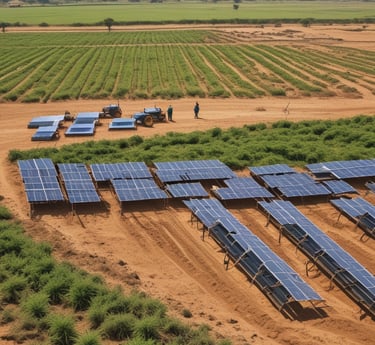A farmer in Mbour using modern agricultural technology in a lush green field.