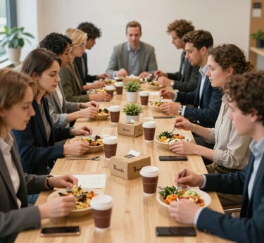 A vibrant spread of diverse dishes from local caterers arranged on a rustic wooden table, ready to be enjoyed.