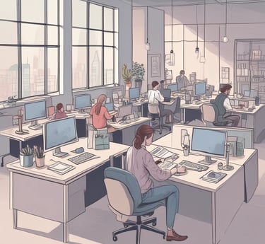 Team collaborating around a table with charts and laptops, discussing project progress.