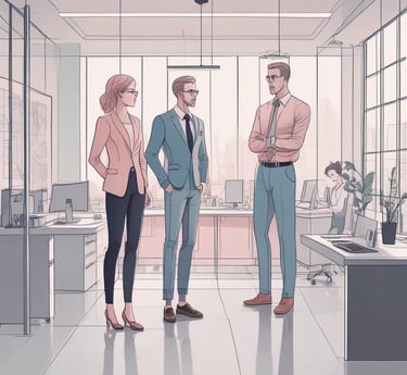 A focused team of IT professionals collaborating in a modern office environment.