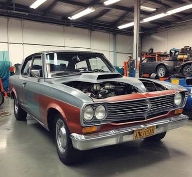 A skilled technician carefully sanding a car door in a bright, clean workshop.