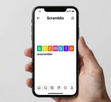 dern interface showing Scramblio’s word unscrambler in action with colorful letter tiles and filter options.