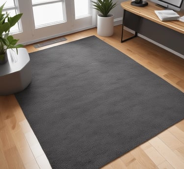 A cozy entryway featuring a textured floor mat with warm earth tones, surrounded by natural light and wooden flooring.