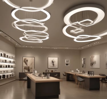 Cozy lighting store interior with warm glowing lamps and vintage fixtures.