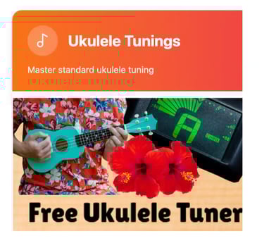 A person playing a blue ukulele next to a online tuner for mastering standard ukulele tunings.