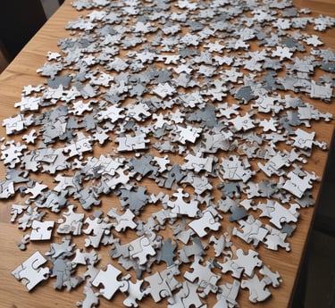 A warm, sunlit workspace with hands carefully assembling a beautiful memory book filled with photographs and handwritten notes.