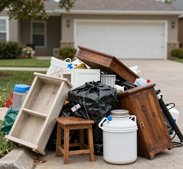 Kev and his team loading a truck with junk removal equipment in a friendly neighborhood setting.