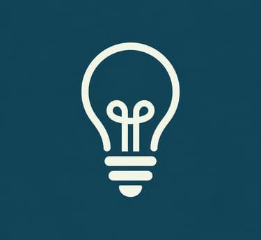 Minimalist light bulb icon on a dark teal background representing creative ideas and innovation.