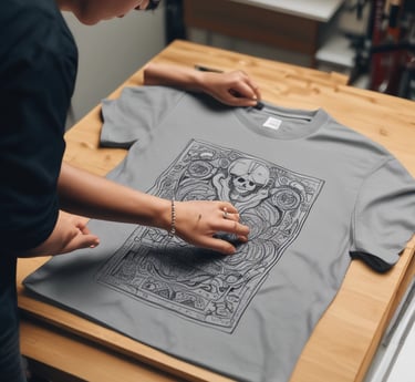 Creative workshop scene with personalized gifts and laser engraving tools on a pastel-colored table.