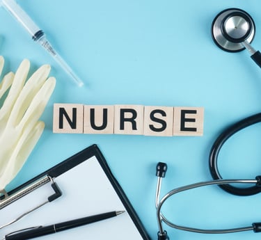 Common tools used by nurses and healthcare professional with the word nurse in the middle.