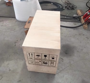 Wooden crate packaging for on-board crane accessories