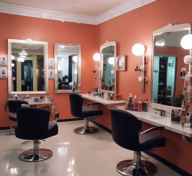 A serene beauty parlour interior with comfortable chairs and soft lighting.
