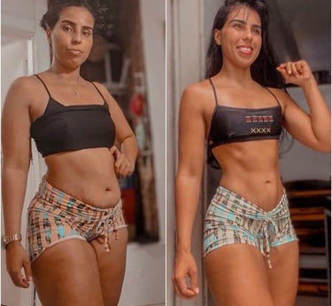 Foto destacando emagrecimento com hábitos saudáveis ​​e treino consistente.