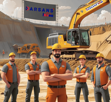 a group of construction workers standing in front of a construction site by DARSANS Infra