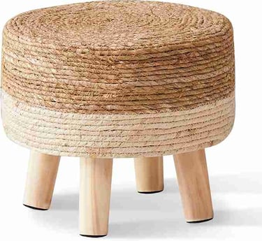 Boho Seagrass Pouf – Handwoven Round Footstool Ottoman for Couch, Desk & Bedroom Storage Decor