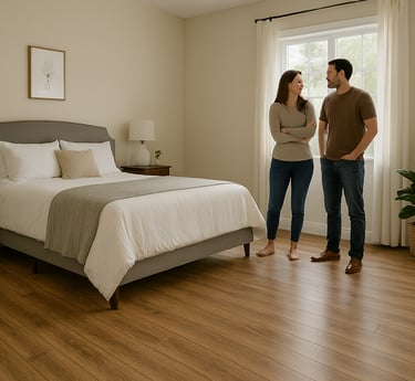 a family in sugar land standing on hardwood floor