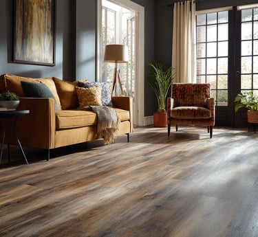 a beautiful Living room with Vinyl Plank flooring installed by Next Floors