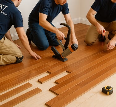 Professional hardwood floor installation process by Next Floors LLC in Katy
