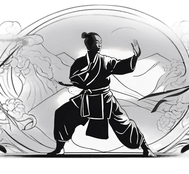 a man in a suit and tie with a sword