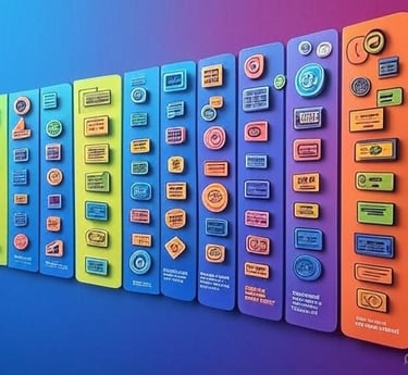a colorful display of buttons and buttons on a colorful background