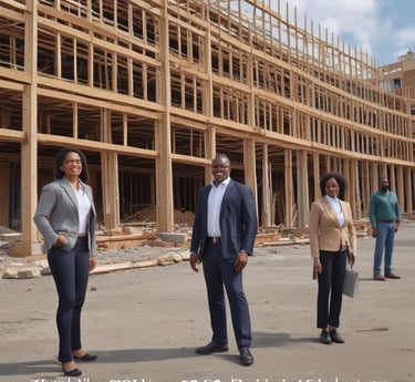 A diverse team collaborating on a construction project.