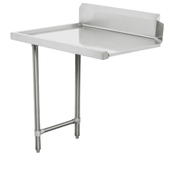 Extension bench for stainless steel pass-through dishwasher inlet and outlet benches.