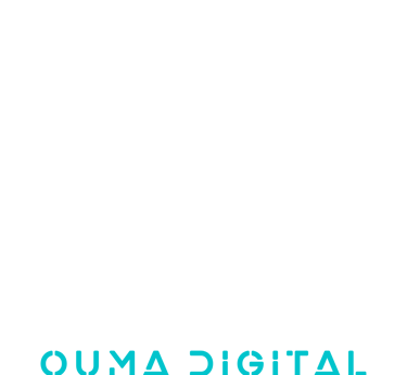 Minimalist cyan Ouma Digital logo in a modern stencil font on a white background.