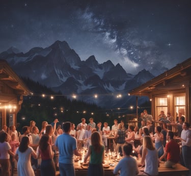 A minimalist dark blue and gray themed birthday celebration setup with elegant decorations.