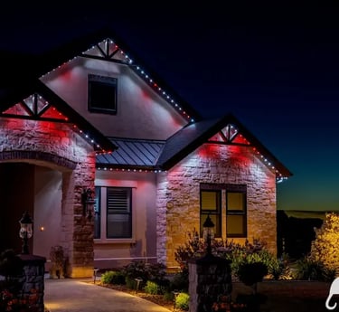 house with bright permanent lighting on the trim