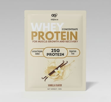 glowgains whey protein sachets vanilla flavor