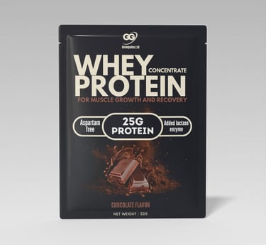 glowgains whey protein sachets chocolate flavor