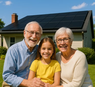 Ein Mann und eine Frau sitzen auf einer Bank vor einem Haus