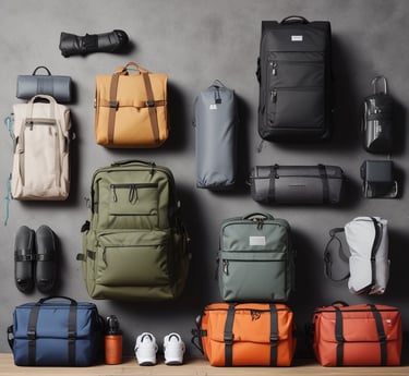 An open suitcase filled with neatly packed clothes, a smartphone displaying a banking app, a notebook with a pen on top, a digital camera, and sunglasses. The suitcase is organized and ready for travel.