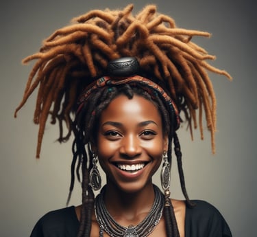Belle femme noire souriante avec des dreadlocks.