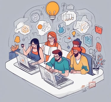 A vibrant team collaborating on digital marketing strategies.