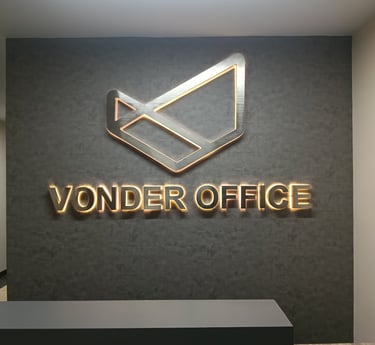 Huruf timbul stainless backlit untuk interior kantor vorent office Jakarta oleh Angel Family Laser
